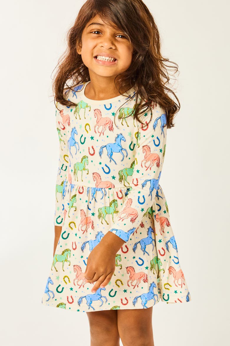 Stretchy Long Sleeve Twirl Dress - Horses, Alternate, color, Horses