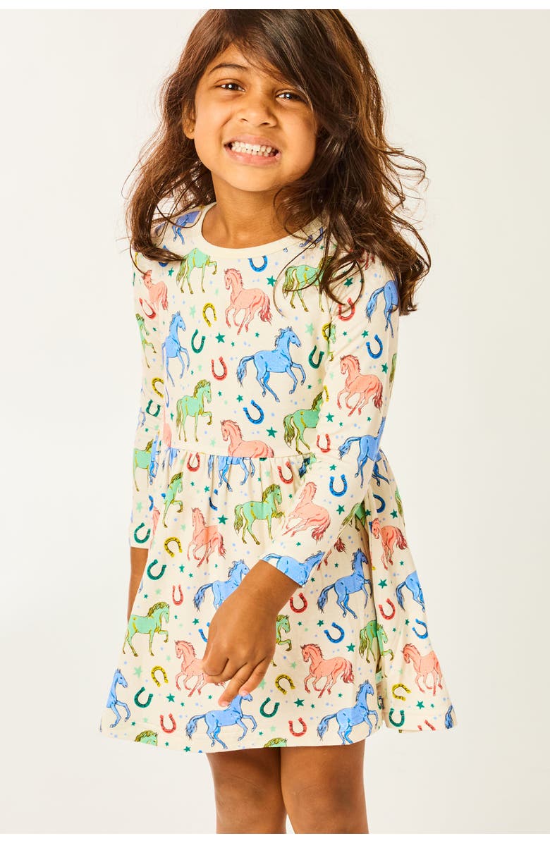 Clover Baby & Kids Stretchy Long Sleeve Twirl Dress - Horses, Alternate, color, Horses