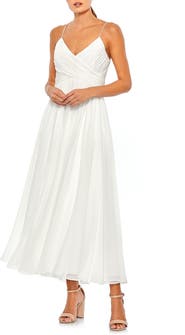 Ieena for Mac Duggal Faux Wrap Sleeveless Flowy Midi Dress