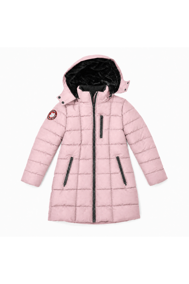 Girls' Faux Fur Lined Hood Quilted Puffer Coat, Alternate, color, Blush