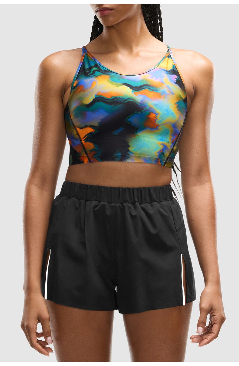 Peloton PaceForm Longline Laser Perforated Bra, Main, color, Heatmap Print