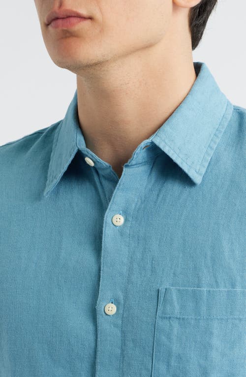 Alex Crane Ola Linen Short Sleeve Button-up Shirt In Blue