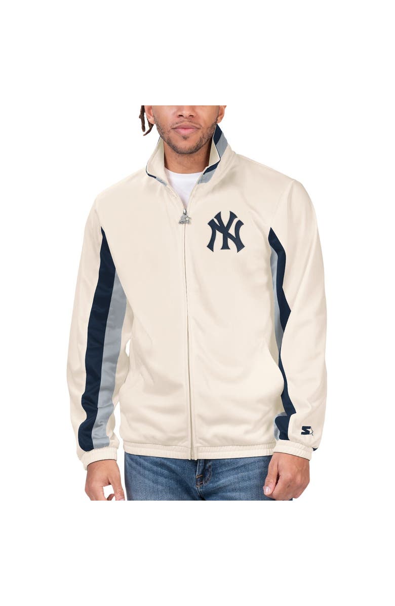 STARTER Men's Starter Cream New York Yankees Rebound Cooperstown Collection Full-Zip Track Jacket, Main, color, 