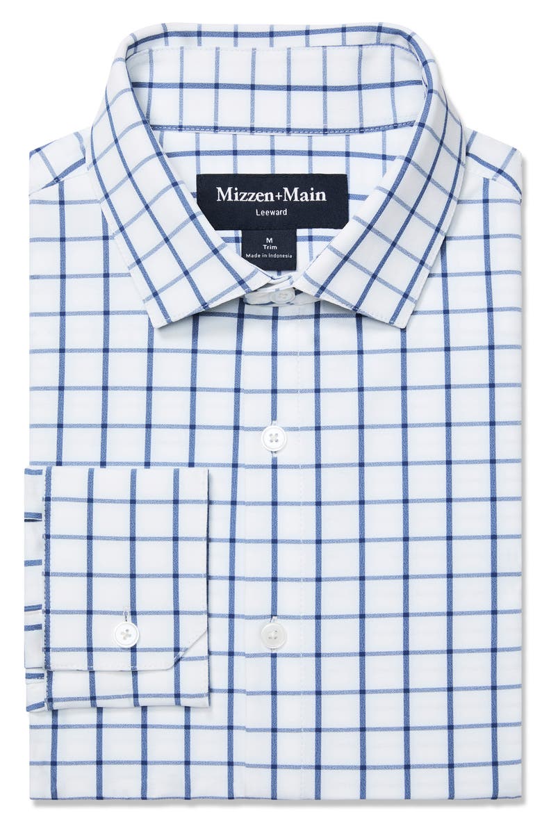 Mizzen+Main Leeward No-Tuck Button-Up Shirt, Alternate, color, White Navy Windowpane