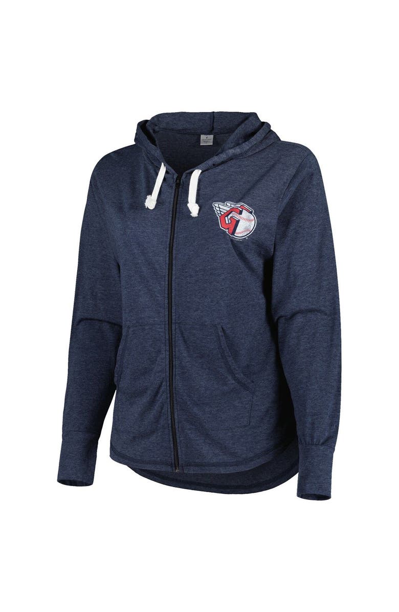 SOFT AS A GRAPE Women's Soft as a Grape Navy Cleveland Guardians Plus Size Full-Zip Lightweight Hoodie Top, Alternate, color, 
