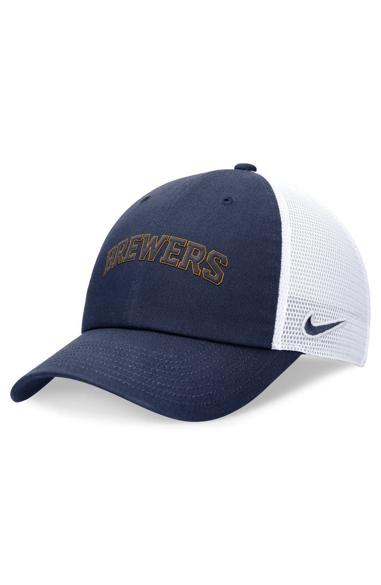 Nike Men's Nike Navy Milwaukee Brewers Evergreen Wordmark Trucker Adjustable Hat, Main, color, 