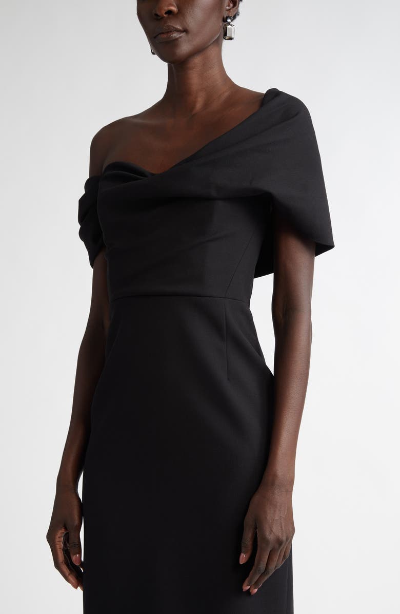 Carolina Herrera Draped Off the Shoulder Stretch Wool Midi Dress, Alternate, color, 