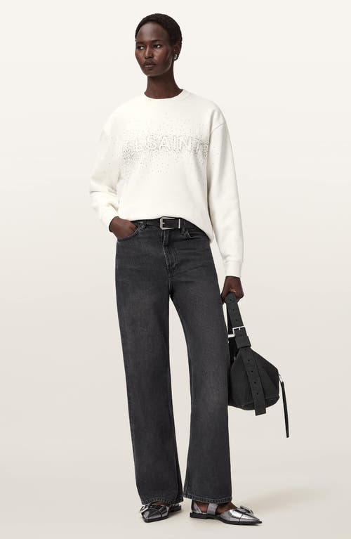 Allsaints Etta Crystal Embellished Fleece Sweatshirt In White