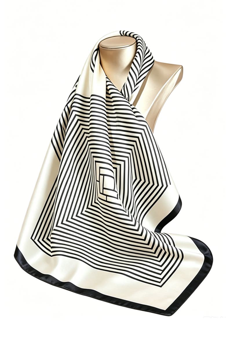SILKSILKY Elegantly Designed Silk Printed Square Scarf, Main, color, Black