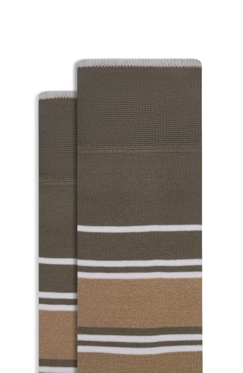 Bugatchi Stripe Mercerized Cotton Blend Dress Socks In Brown
