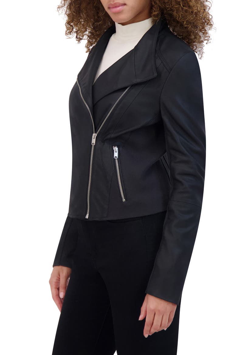 Felix Leather Crop Moto Jacket, Alternate, color, BLACK