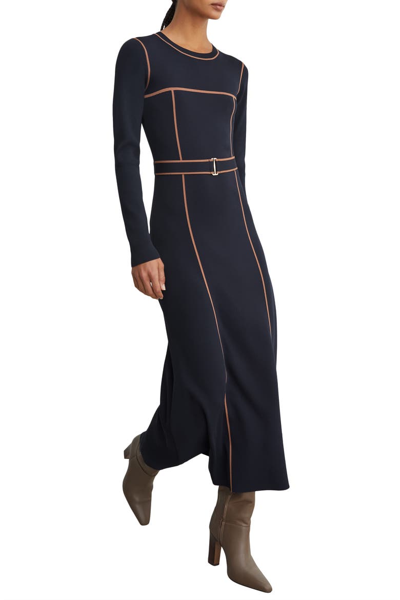 Etta Long Sleeve Midi Sweater Dress, Alternate, color, NAVY/ CAMEL