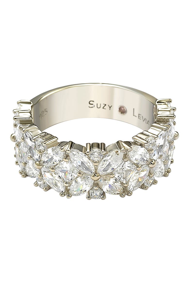 Multicut Cubic Zirconia Floral Eternity Ring, Alternate, color, WHITE