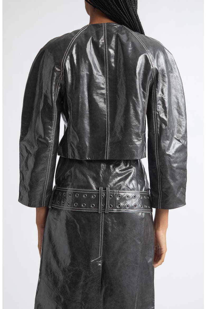 Crop Cocoon Patent Leather Jacket, Alternate, color, GREY