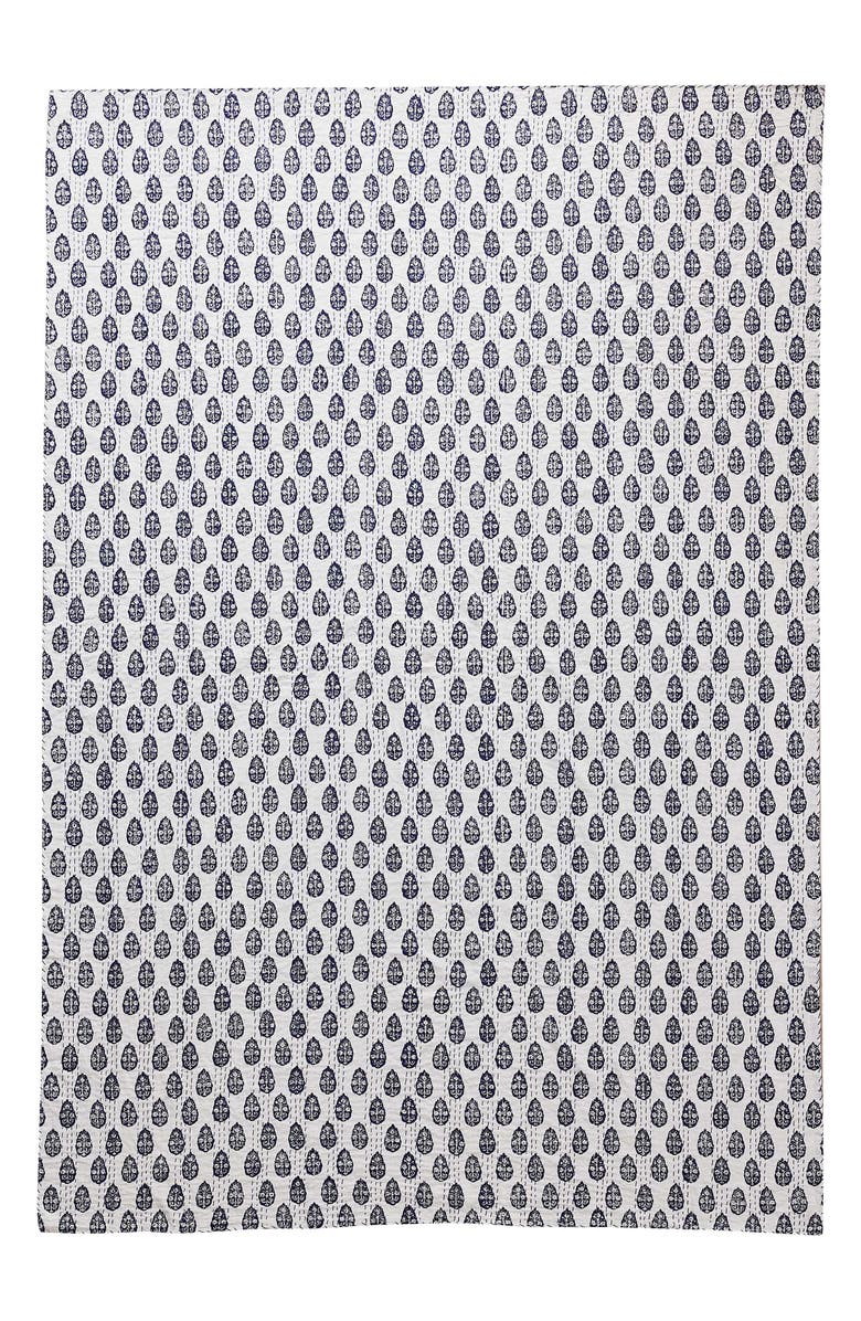 MELANGE HOME Floral Paisley Kantha Cotton Throw Blanket, Alternate, color, Indigo