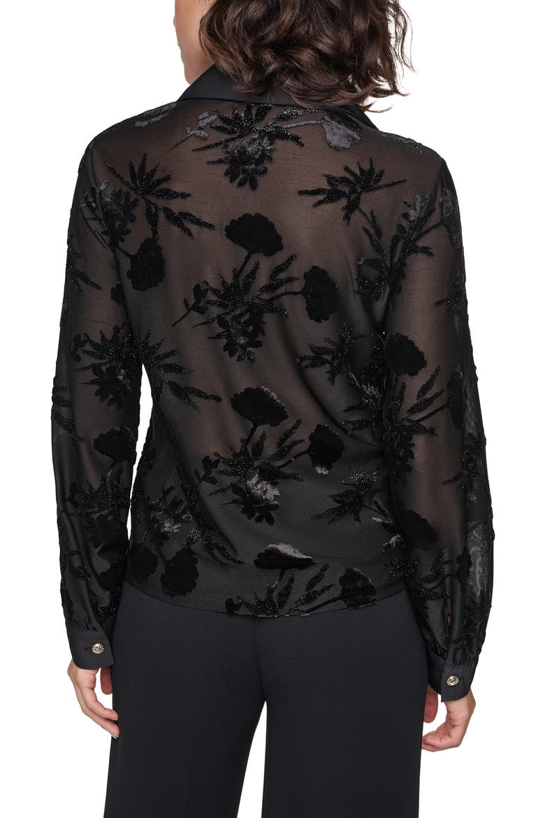 Burnout Velour Button-Up Top, Alternate, color, BLACK