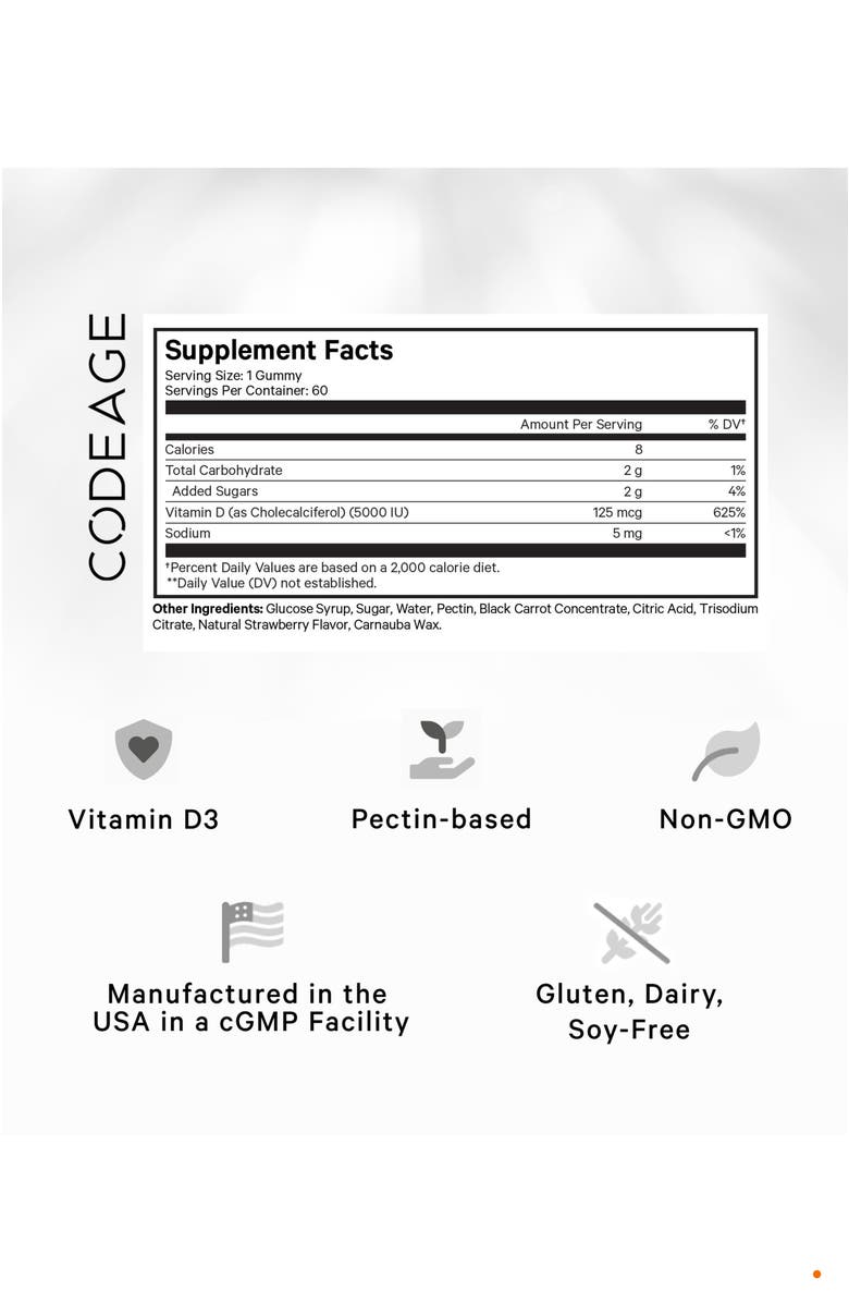 Codeage Vitamin D3 Gummies - Vitamin D 5000 IU Supplement, Alternate, color, White