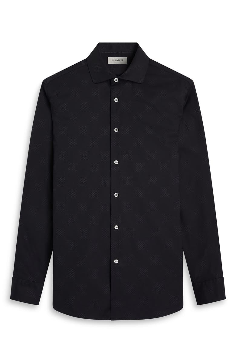 Bugatchi Axel Shaped Fit Jacquard Button-Up Shirt, Alternate, color, Black