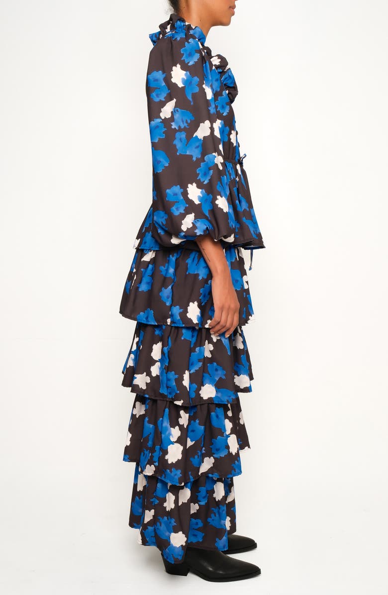 The Lulo Project The Storm Keeper Floral Ruffle Tiered Maxi Dress, Alternate, color, Jacaranda