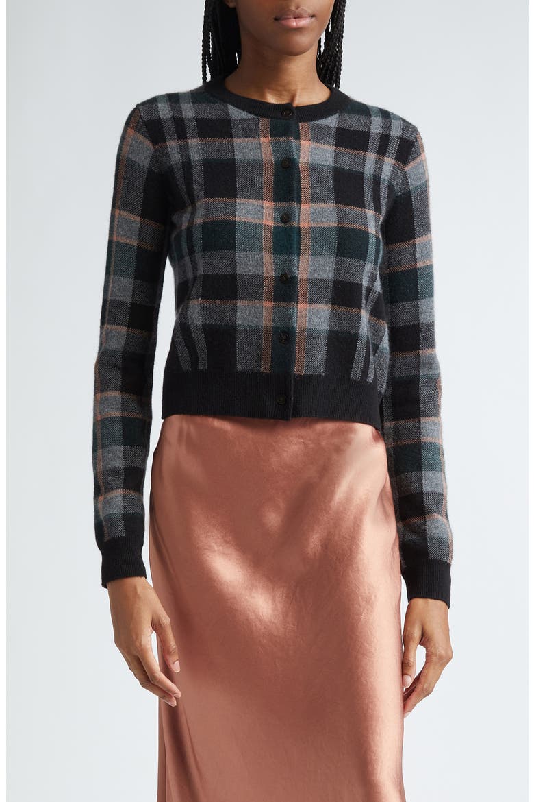 Plaid Cashmere Cardigan, Main, color, BLACK COMBO