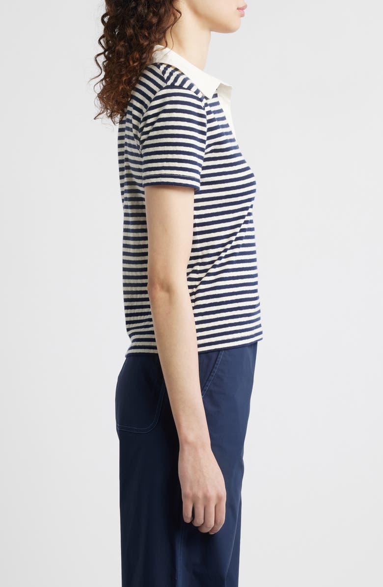 Wyeth Adam Stripe Stretch Cotton Polo, Alternate, color, Ecru/ Navy