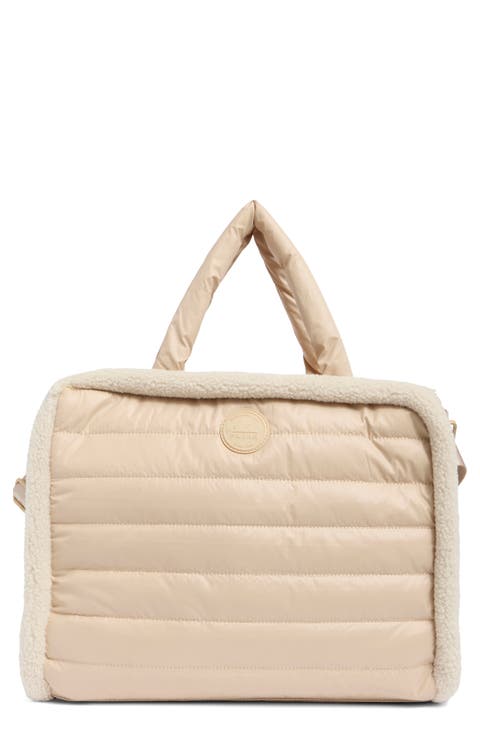 Quilted Faux Shearling Trim Tote Bag