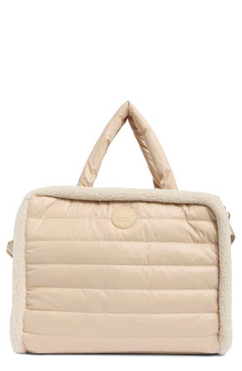 Pajar Quilted Faux Shearling Trim Tote Bag In Tan
