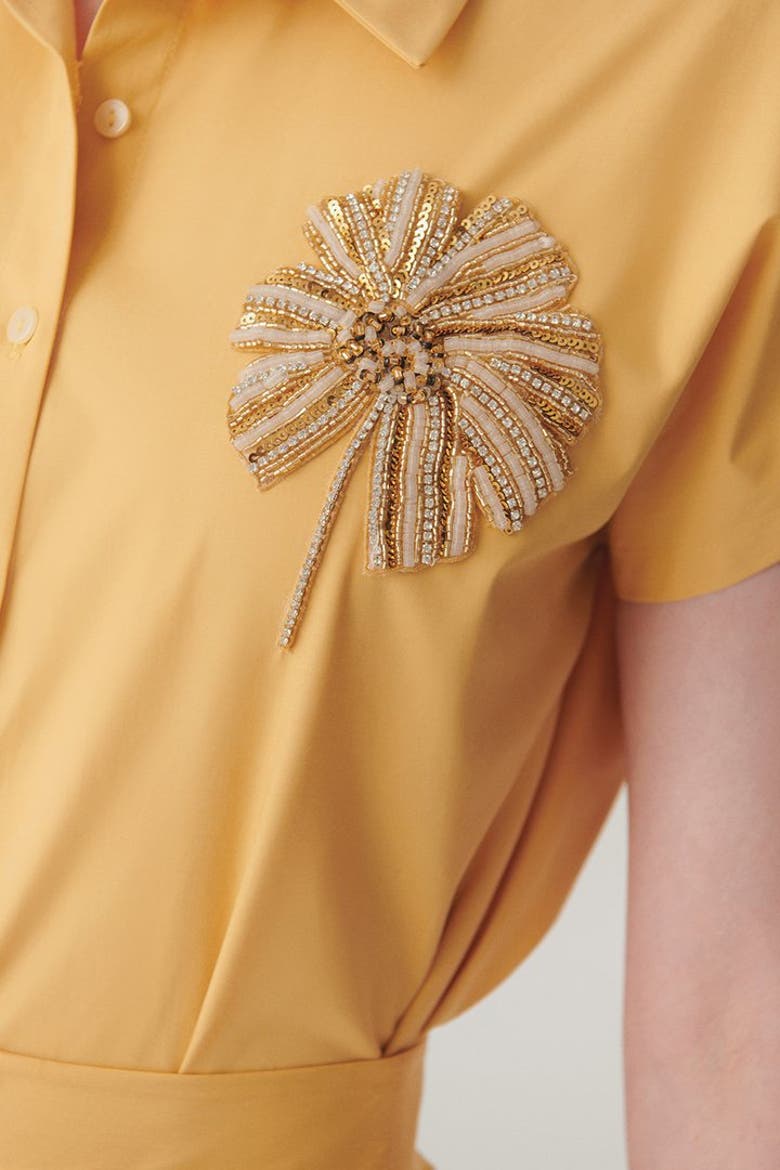 Lennon Stone Embellished Short Sleeve Cotton Shirt, Alternate, color, CAMEL