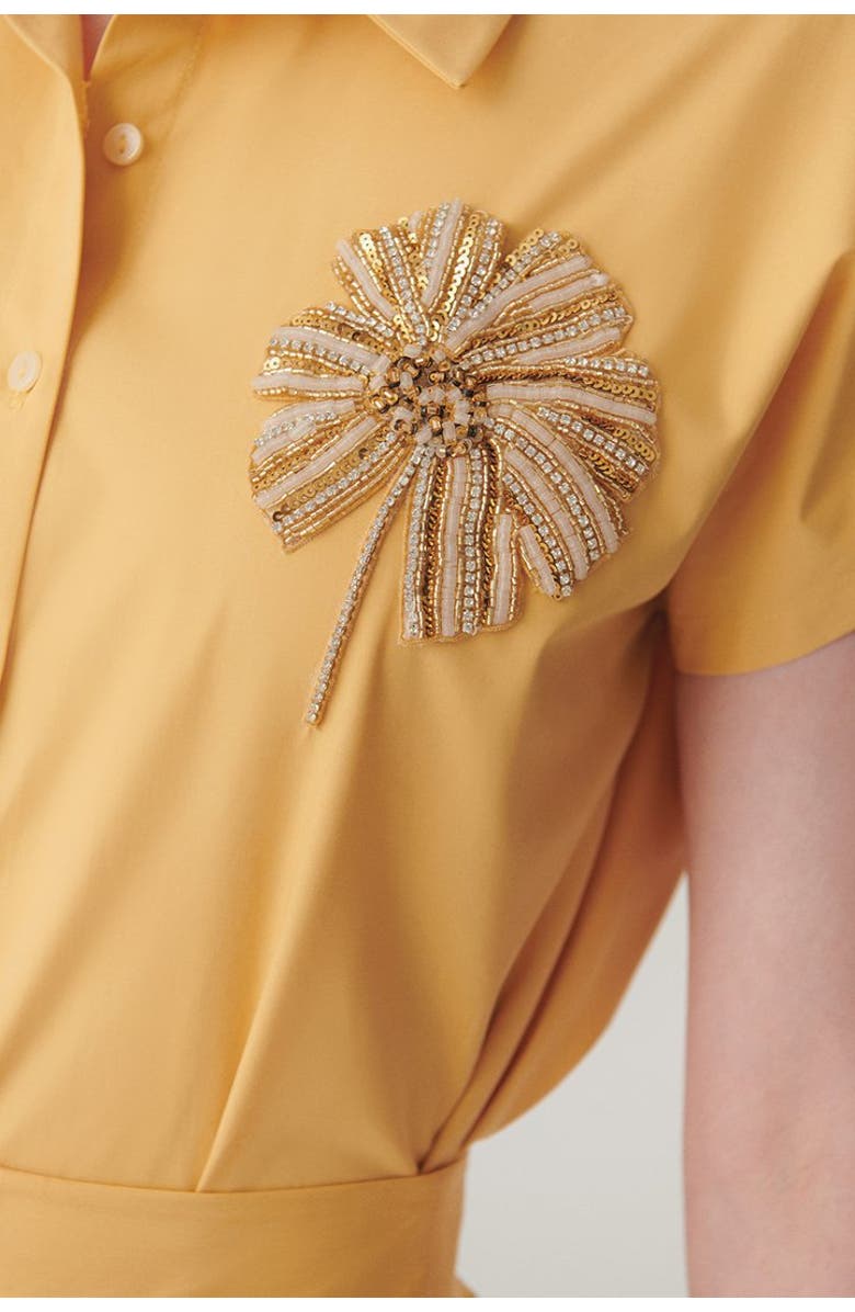 Exquise Lennon Stone Embellished Short Sleeve Cotton Shirt, Alternate, color, Camel