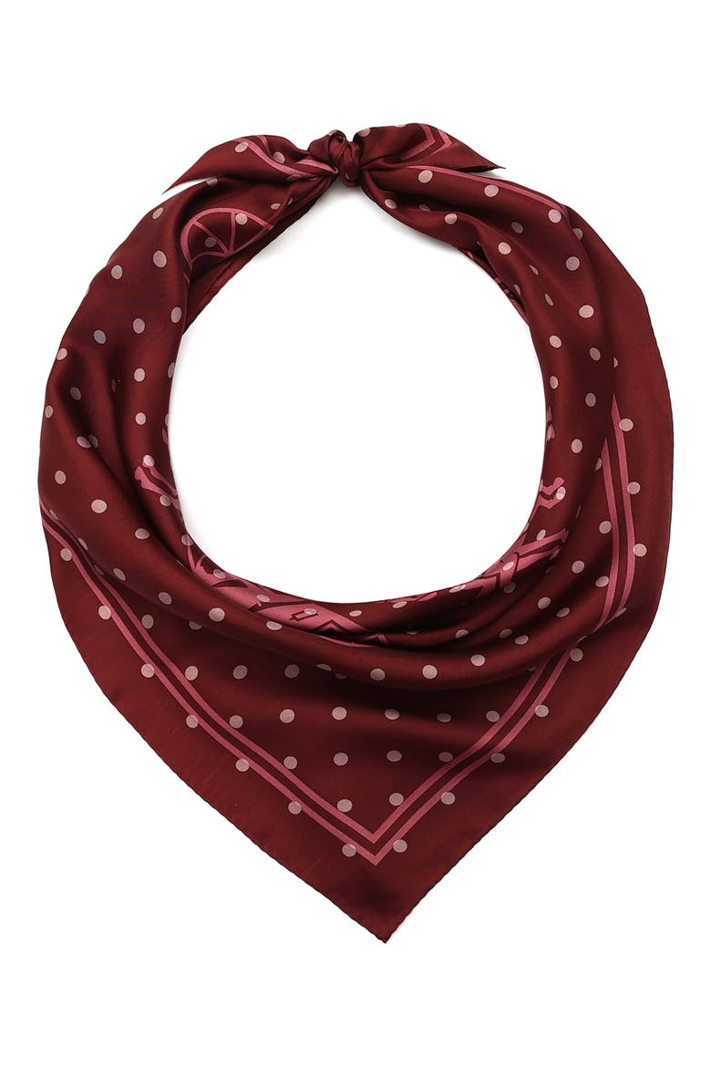 Horse & Carriage Polka Dot Silk Square Scarf, Main, color, MERLOT