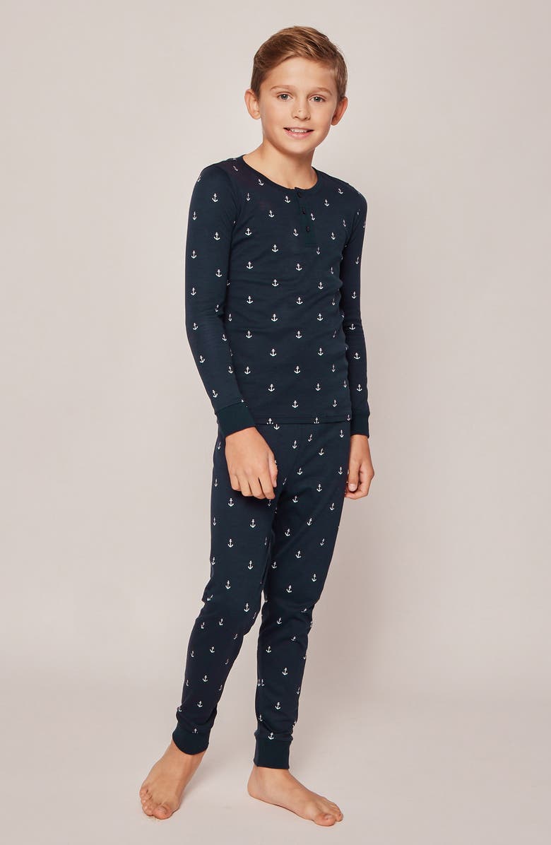 Petite Plume Kids' Print Fitted Two-Piece Pima Cotton Pajamas, Alternate, color, Navy