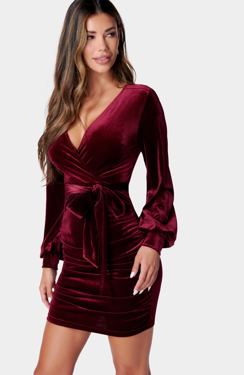 bebe Velvet Utility Minidress, Alternate, color, Merlot