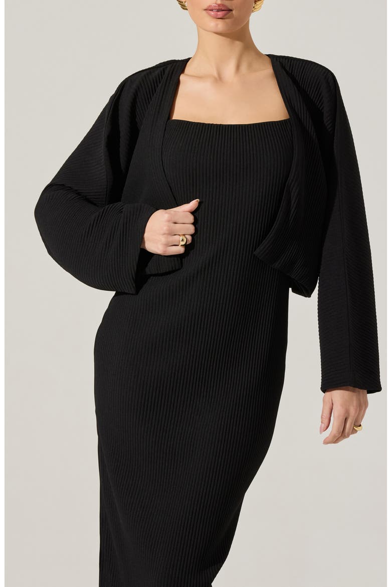 Long Sleeve Shrug & Ribbed Sweater Dress Set, Alternate, color, BLACK