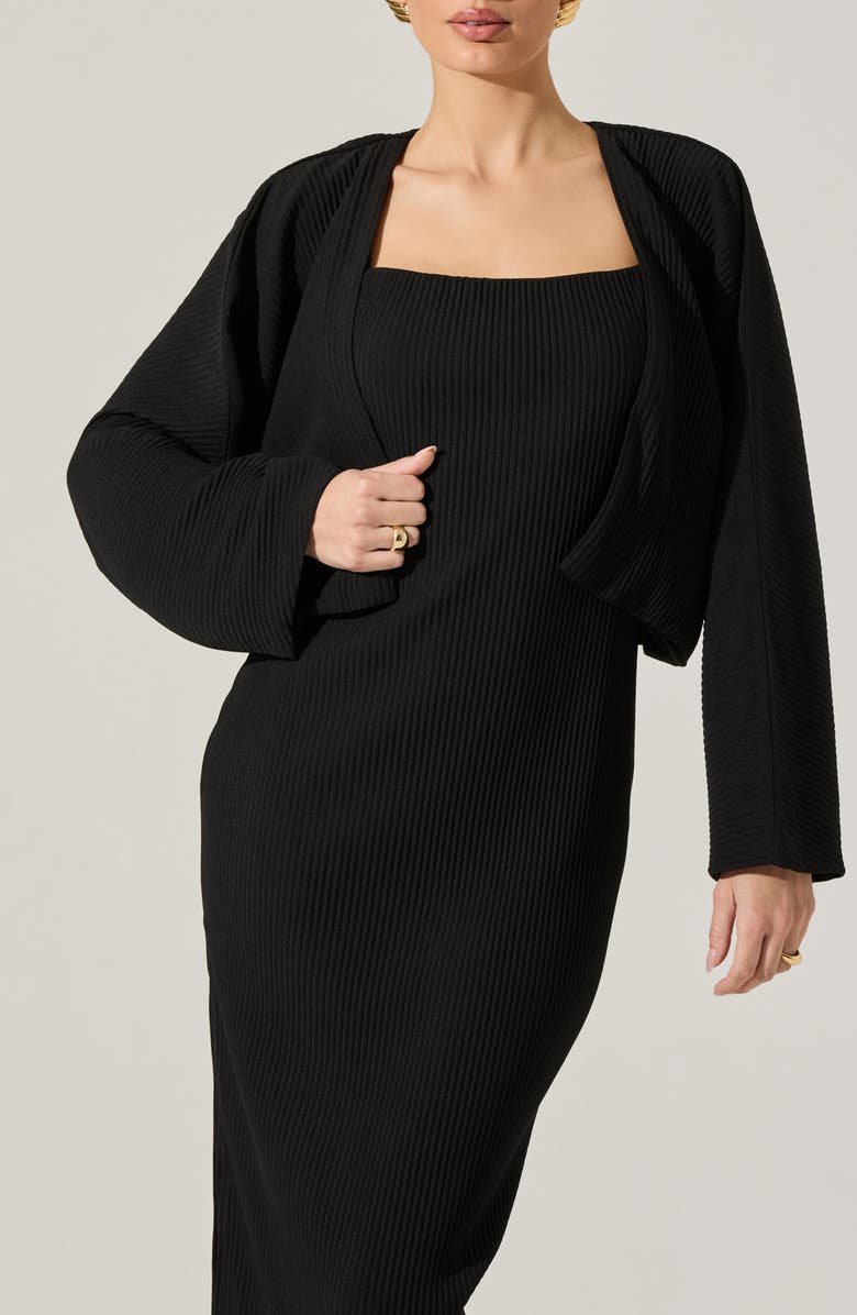 ASTR the Label Long Sleeve Shrug & Ribbed Sweater Dress Set, Alternate, color, Black