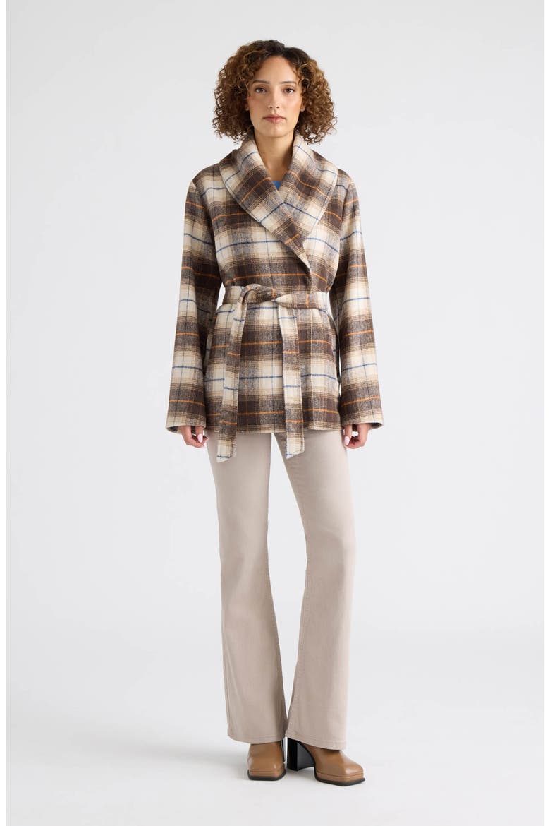 Esmee Faux Wool Handkerchief Hem Wrap Coat, Alternate, color, CHOCOLATE PLAID