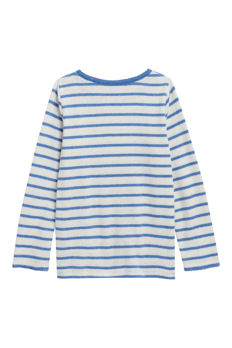 Kids' Pointelle Knit Long Sleeve Top, Alternate, color, IVORY/ BLUE STRIPE