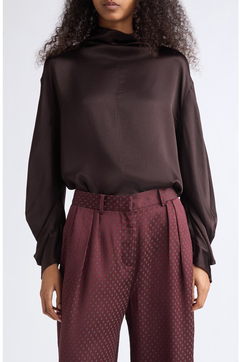 Meena Mock Neck Silk Top, Main, color, GRAPE BURGUNDY