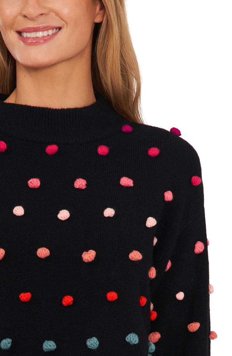 CeCe Rainbow Pompom Mock Neck Sweater, Alternate, color, Rich Black