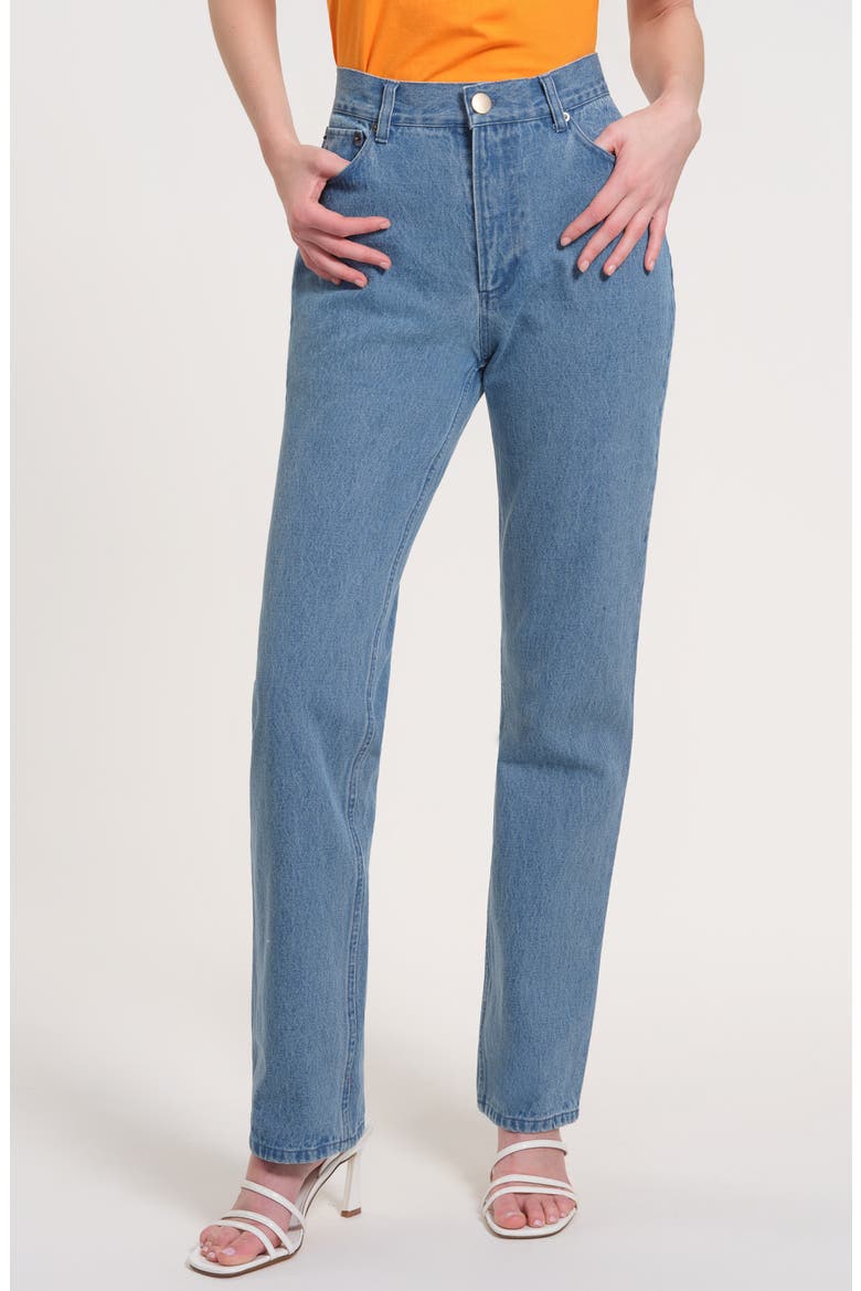 High Waist Straight Leg Jeans, Alternate, color, DENIM