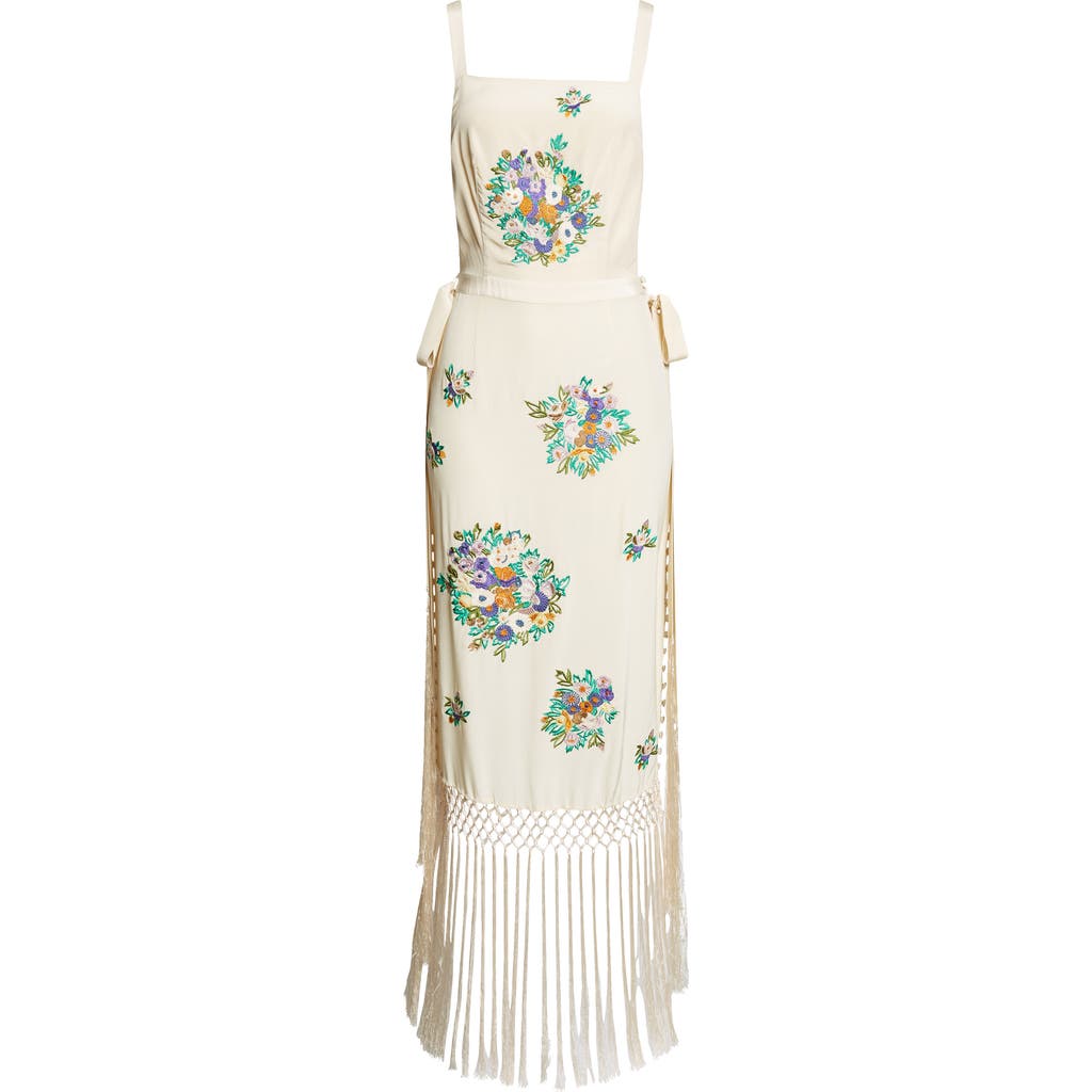 Shop Bode Flower Language Silk Midi Dress In Cream Multi