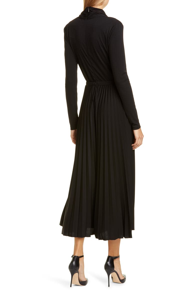 Vieste Long Sleeve Pleated Wide Leg Jersey Jumpsuit, Alternate, color, BLACK