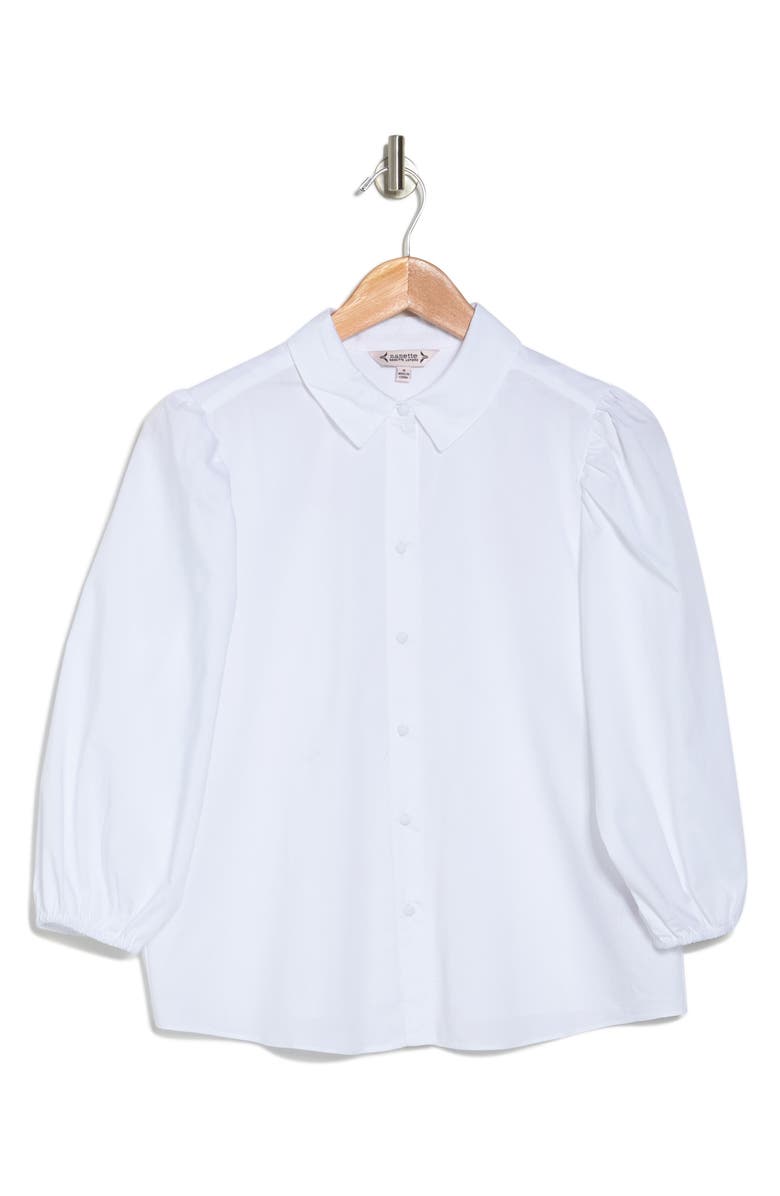 Nanette Lepore Three-Quarter Puff Sleeve Poplin Shirt, Alternate, color, Brilliant White