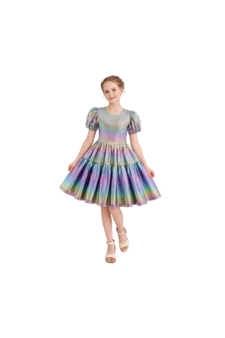 Retro Iridescent Puff-Sleeve Dress, Main, color, Grey
