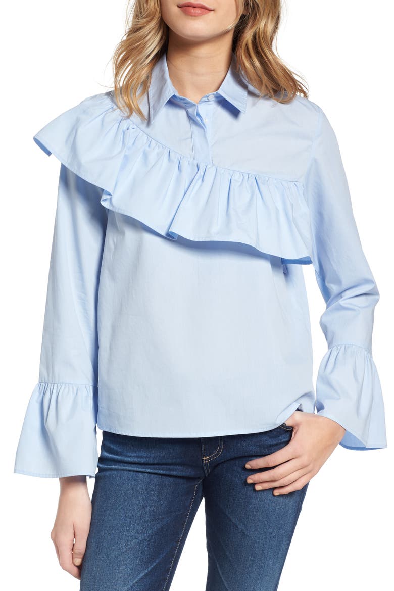 Asymmetrical Ruffle Blouse, Main, color, BLUE