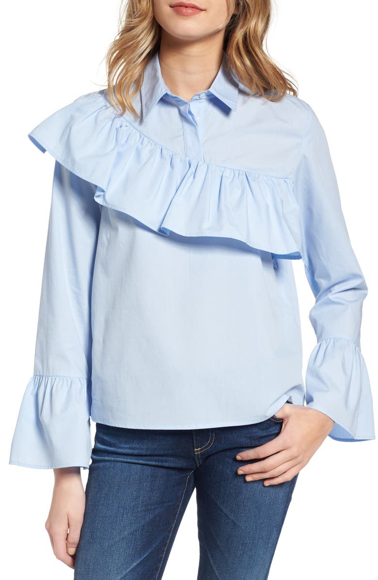 SINCERELY JULES Asymmetrical Ruffle Blouse, Main, color,