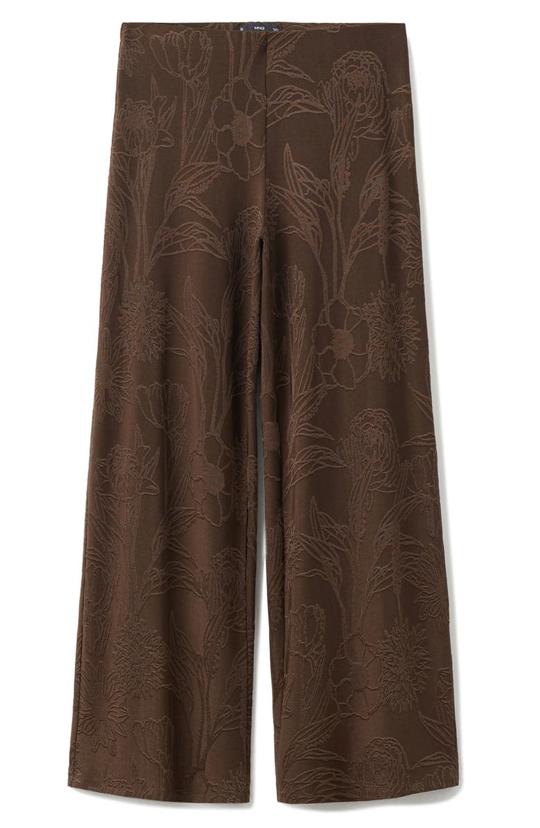 MANGO Floral Jacquard Wide Leg Pants, Alternate, color, Brown