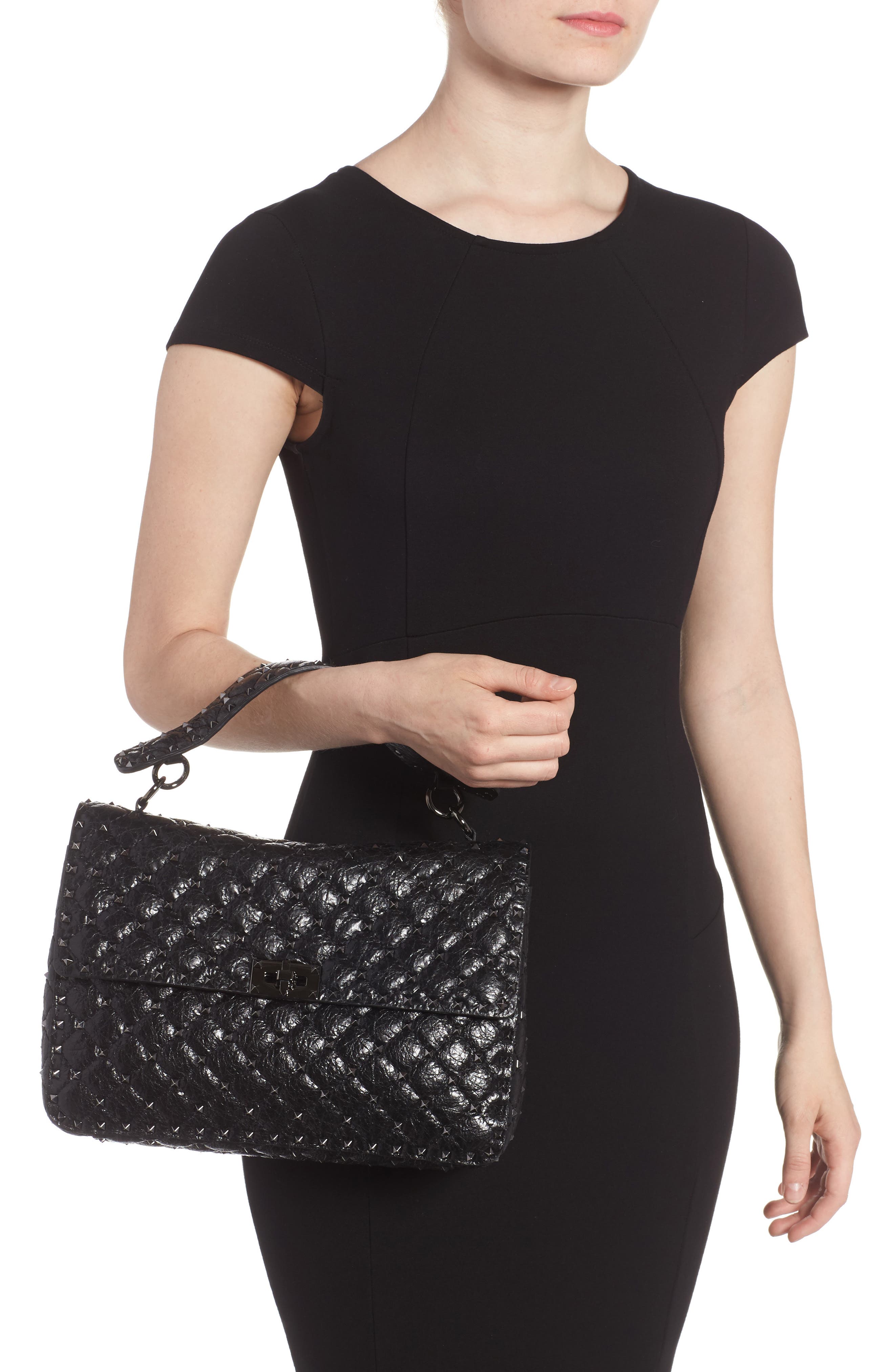 Valentino Garavani Rockstud Leather Top Handle Satchel, Alternate, color, 