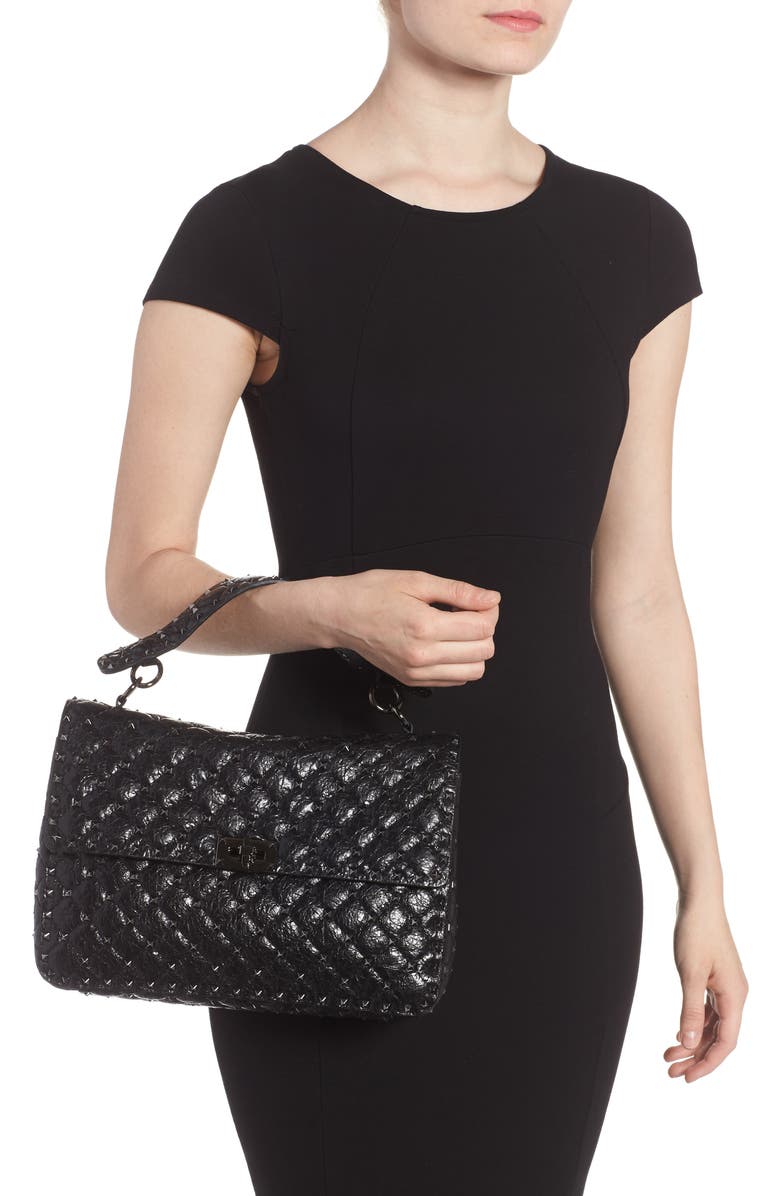 Valentino Garavani Rockstud Leather Top Handle Satchel, Alternate, color,