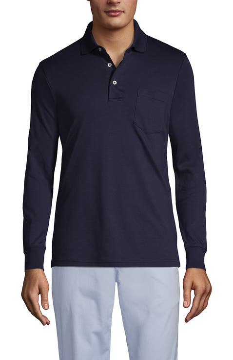 Long Sleeve Cotton Supima Polo Shirt with Pocket