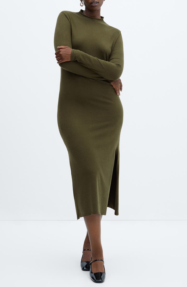 MANGO Mock Neck Long Sleeve Midi Sweater Dress, Alternate, color, 
